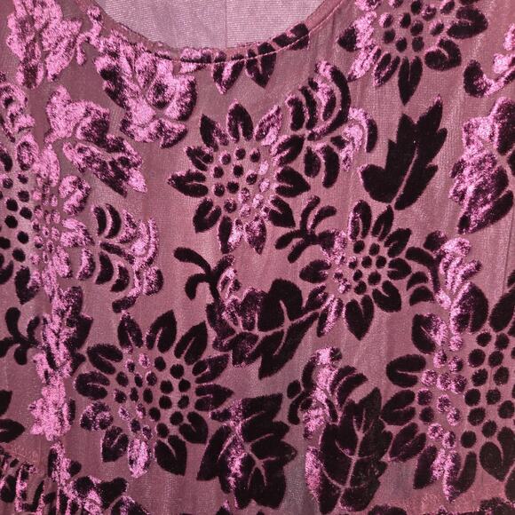 VTG Katy D Deep Purple Babydoll Velour Velvet Burnout Dress PLUS 18/20 Floral - Picture 4 of 16